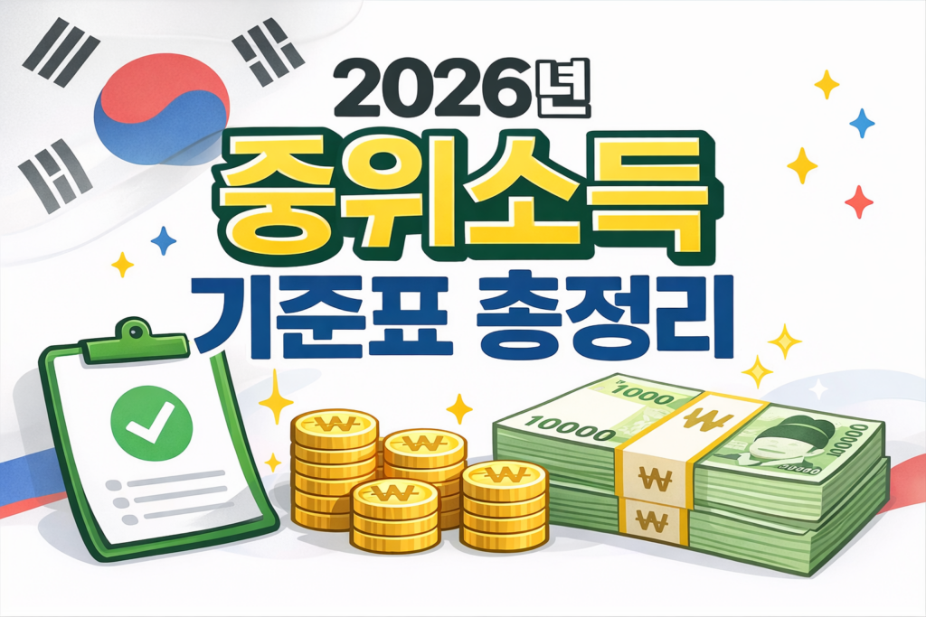 2026년 중위소득 기준표와 금전 아이콘
